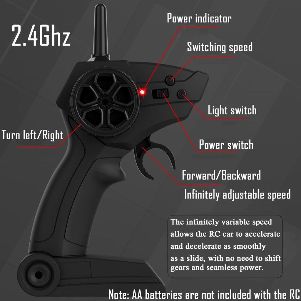 1:20 RC Drift Car 2.4GHz 4WD High Speed Drift Remote Control Cars Vehicle with LED Lights and Drifting Tires Batteries x2 Racing Sport Toy Cars for Adults Boys Girls Kids (Black 1:20)