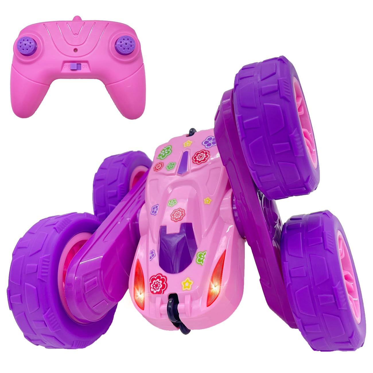 Threeking Remote Control Car RC Cars Toys for Boys Girls Ages 6-12, 4WD Stunt Car with Breathing Soft Lights, Double-Sided Driving & 360° Flips, Presents Gifts, Green