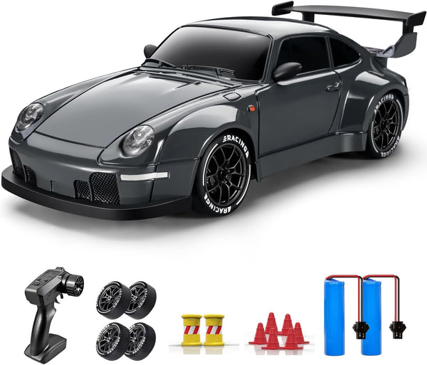 ACAMMZAR Remote Control Car Drift, 1:24 20KM/H 4WD Remote Control Car All Terrain Child Adult RC Drift Car for Boys 5 6 7 8 9 10 Years Old with LED Lights, Two Batteries