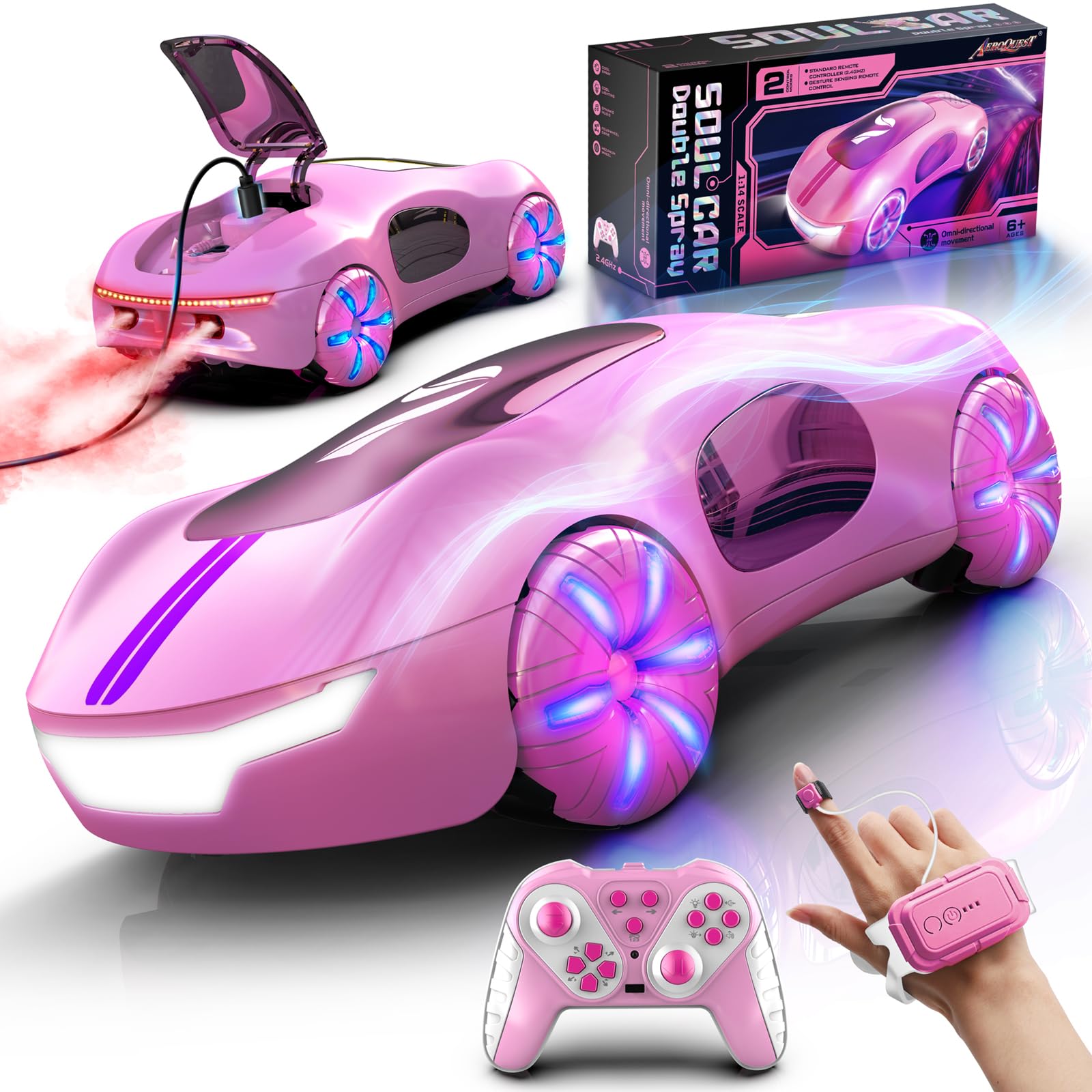 Gesture Sensing Remote Control Car, Drift RC Stunt Car with Light Spray & Sound, 2.4GHz Hobby RC Cars Toy for Kids, 360° Rotate, Birthday Gifts for Boys Girls 4-12