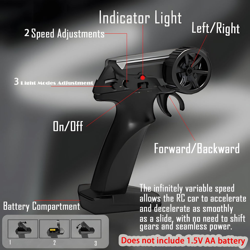 RC Drift Car 2.4GHz 1:24 Scale 4WD 25KM+/H High Speed Model Vehicle with LED Lights Drifting Tire Racing Sport Toy Car for Adults Boys Girls Kids Gift (Black)