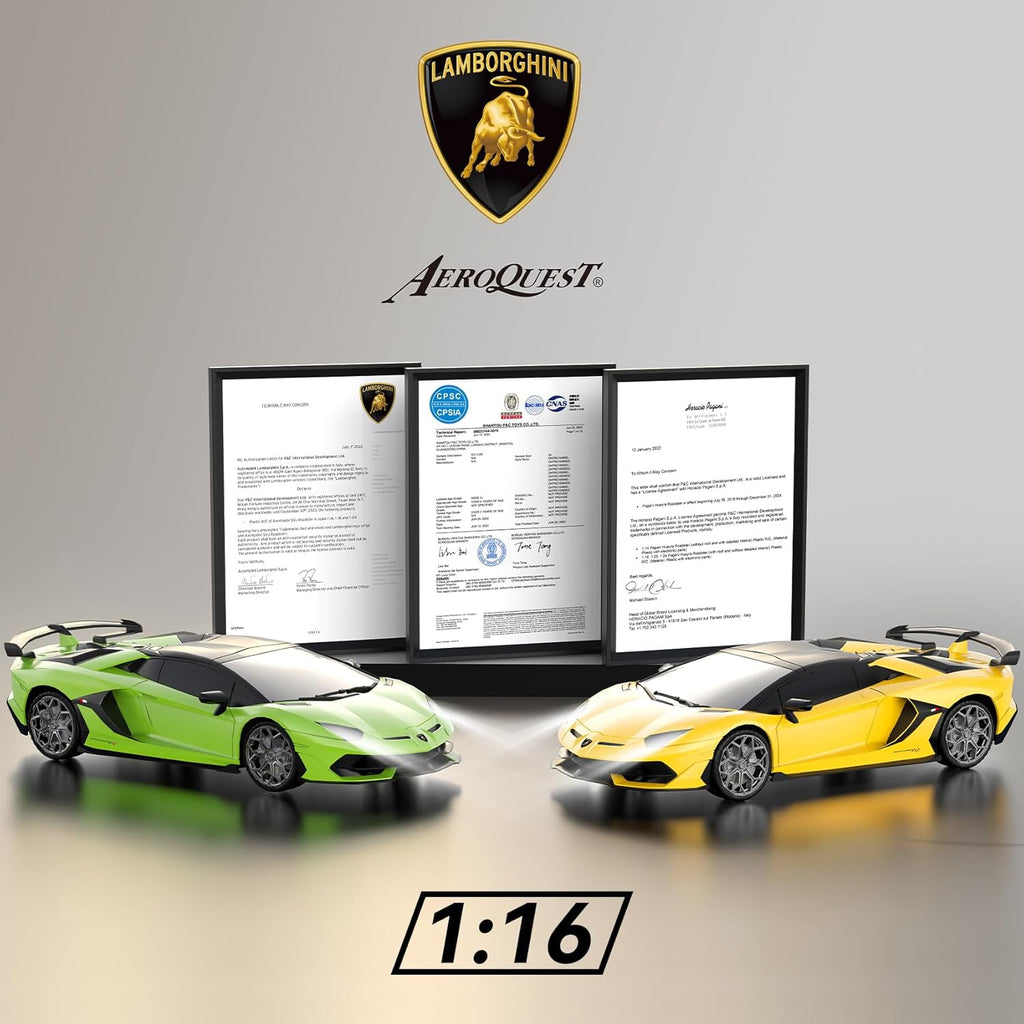 Remote Control Car for Lamborghini, Officially Licensed 1:16 Scale Lambo Hobby Rc Cars with Headlight, 2.4GHz Race Car Toys for Boy Girl 4-12 Years Old, 12Km/h, Birthday Gift