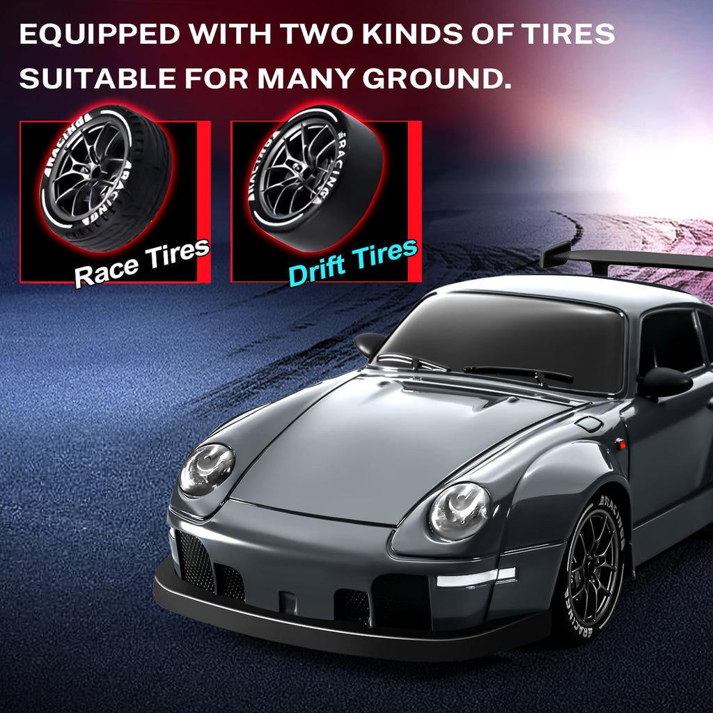 ACAMMZAR Remote Control Car Drift, 1:24 20KM/H 4WD Remote Control Car All Terrain Child Adult RC Drift Car for Boys 5 6 7 8 9 10 Years Old with LED Lights, Two Batteries