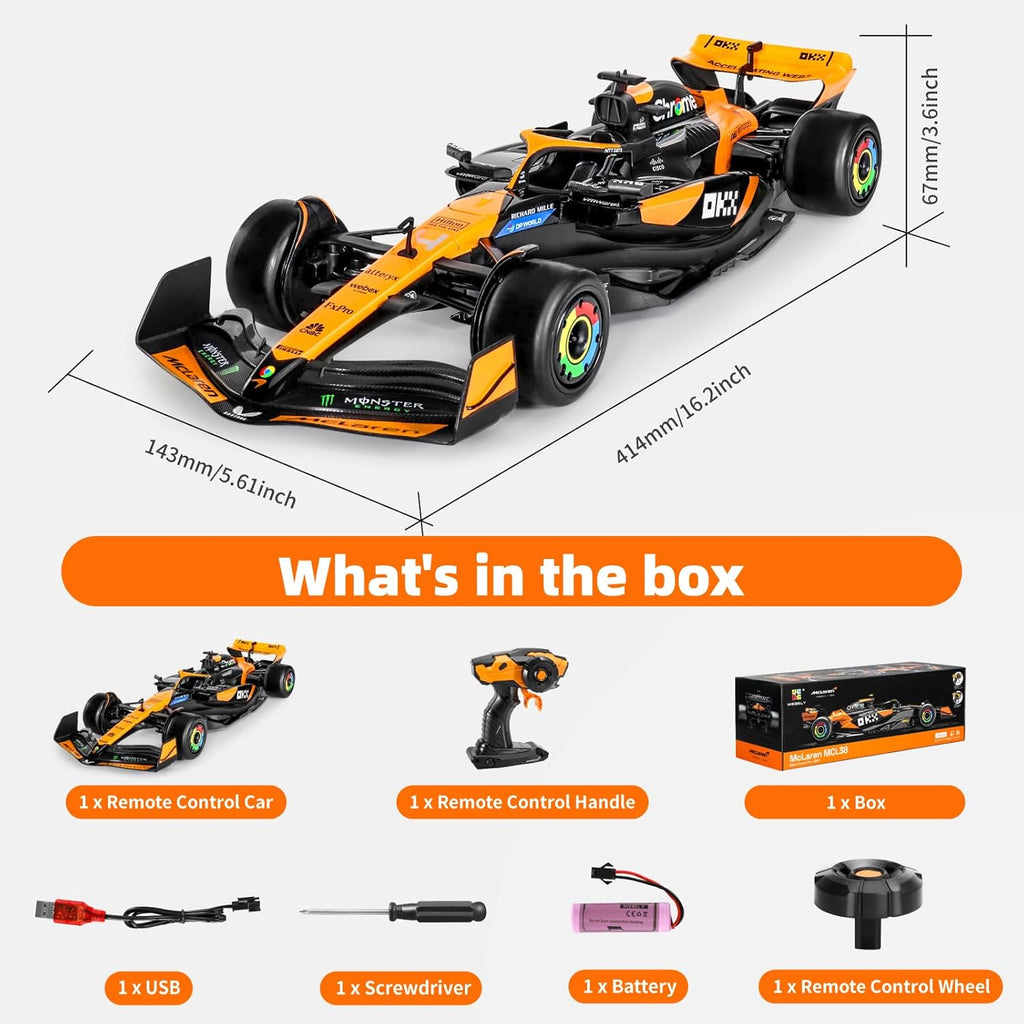 MIEBELY Authentic Licensed 1/14 McLaren F1 Remote Control Car – Formula 1 Collection RC car Series for Kids and Adults - 2.4GHz Racing Hobby Car Model Ideal Gifts for Adults Kids Boys Girls