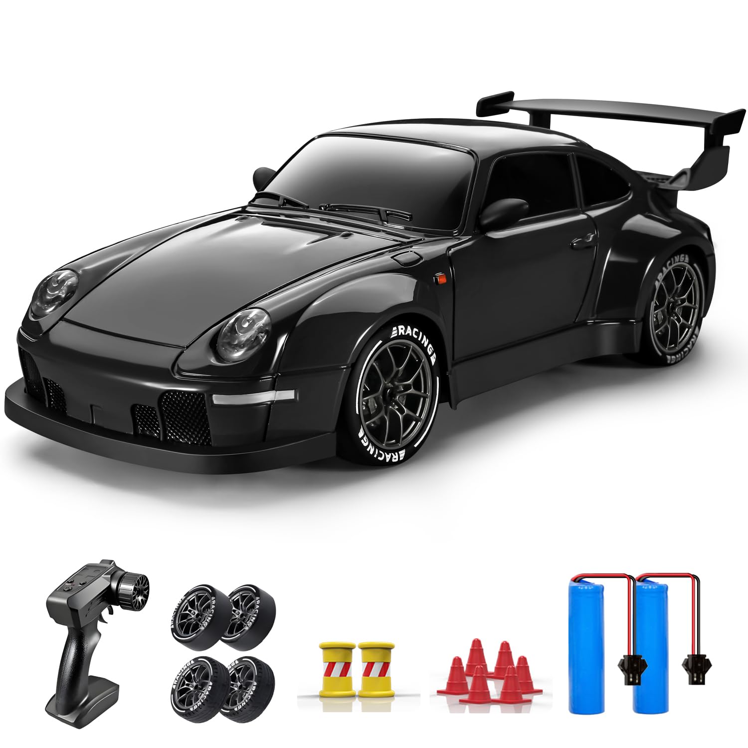 ACAMMZAR Remote Control Car Drift, 1:24 20KM/H 4WD Remote Control Car All Terrain Child Adult RC Drift Car for Boys 5 6 7 8 9 10 Years Old with LED Lights, Two Batteries