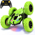 Threeking Remote Control Car RC Cars Toys for Boys Girls Ages 6-12, 4WD Stunt Car with Breathing Soft Lights, Double-Sided Driving & 360° Flips, Presents Gifts, Green