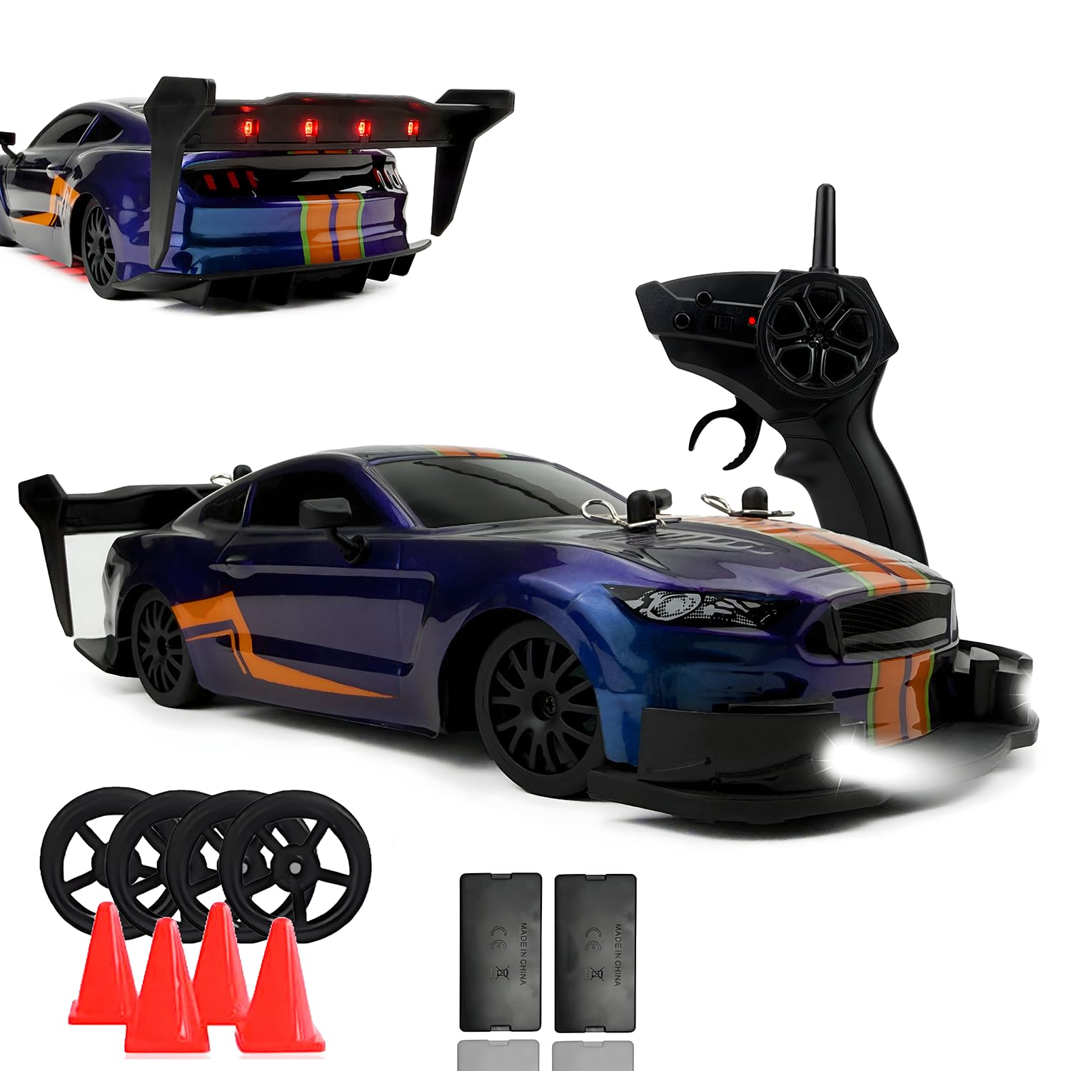 1:20 RC Drift Car 2.4GHz 4WD High Speed Drift Remote Control Cars Vehicle with LED Lights and Drifting Tires Batteries x2 Racing Sport Toy Cars for Adults Boys Girls Kids (Black 1:20)