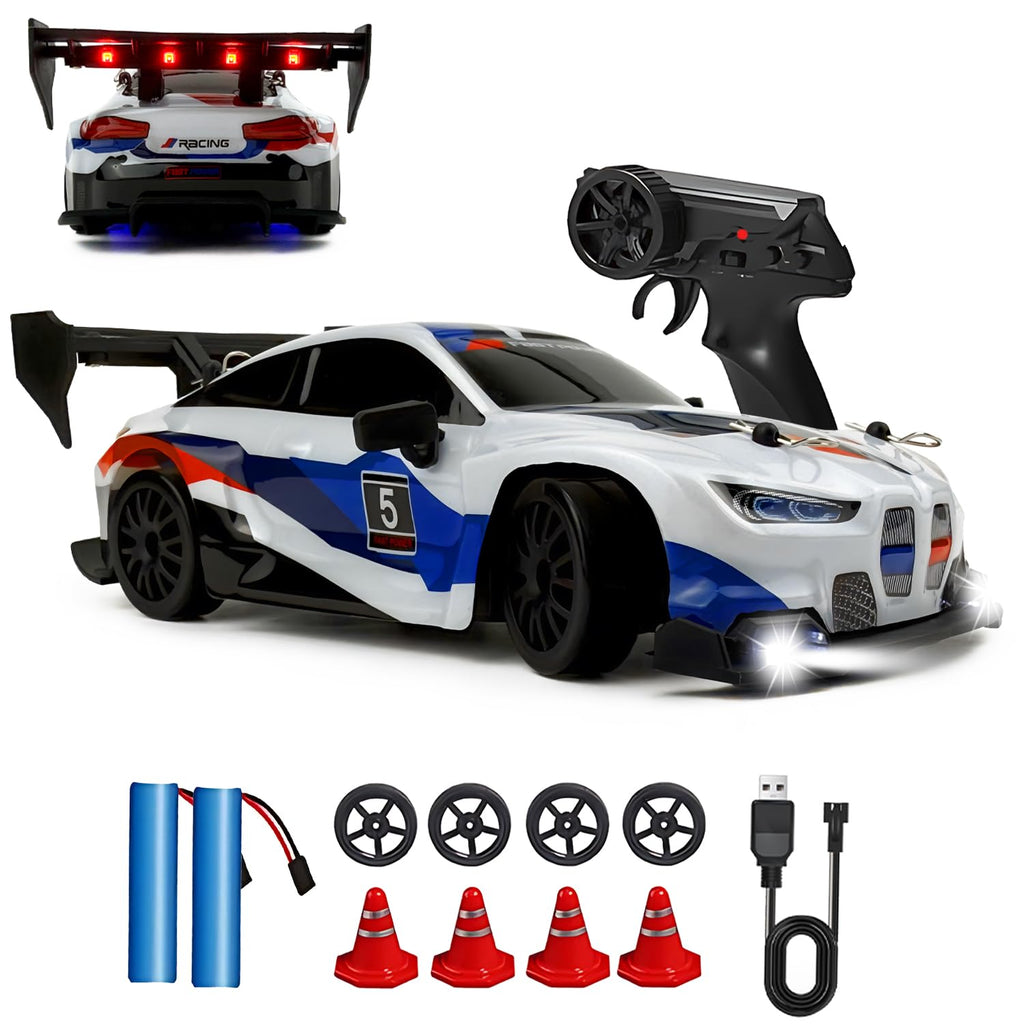 RC Drift Car 2.4GHz 1:24 Scale 4WD 25KM+/H High Speed Model Vehicle with LED Lights Drifting Tire Racing Sport Toy Car for Adults Boys Girls Kids Gift (Black)