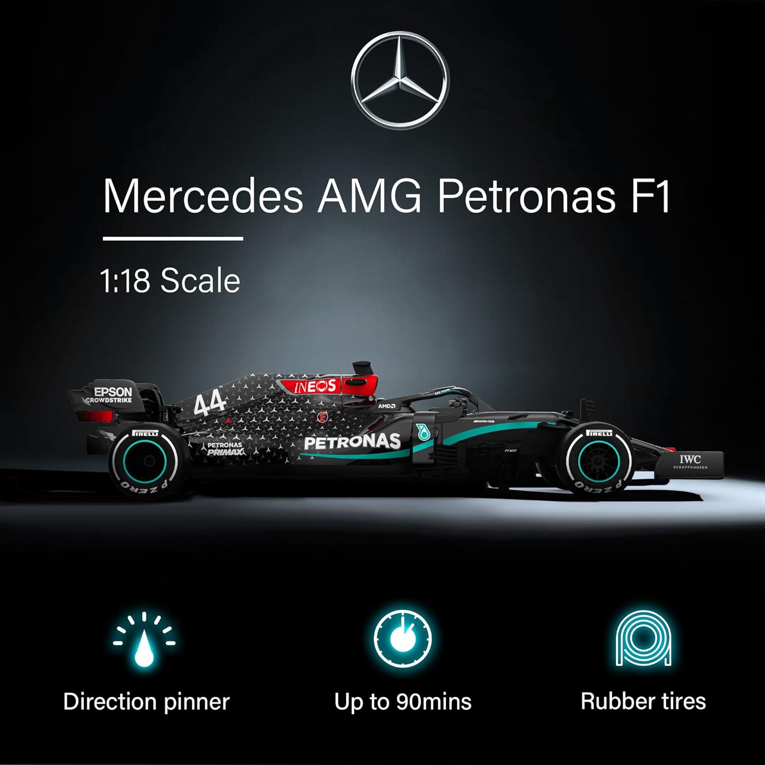 Voltz Toys Authentic Licensed 1:18 Mercedes-Benz F1 W11 Remote Control Car - F1 Collection RC car Series for Kids and Adults - 2.4GHz RC Car for Gift (1:18 Mercedes-Benz F1 W11)