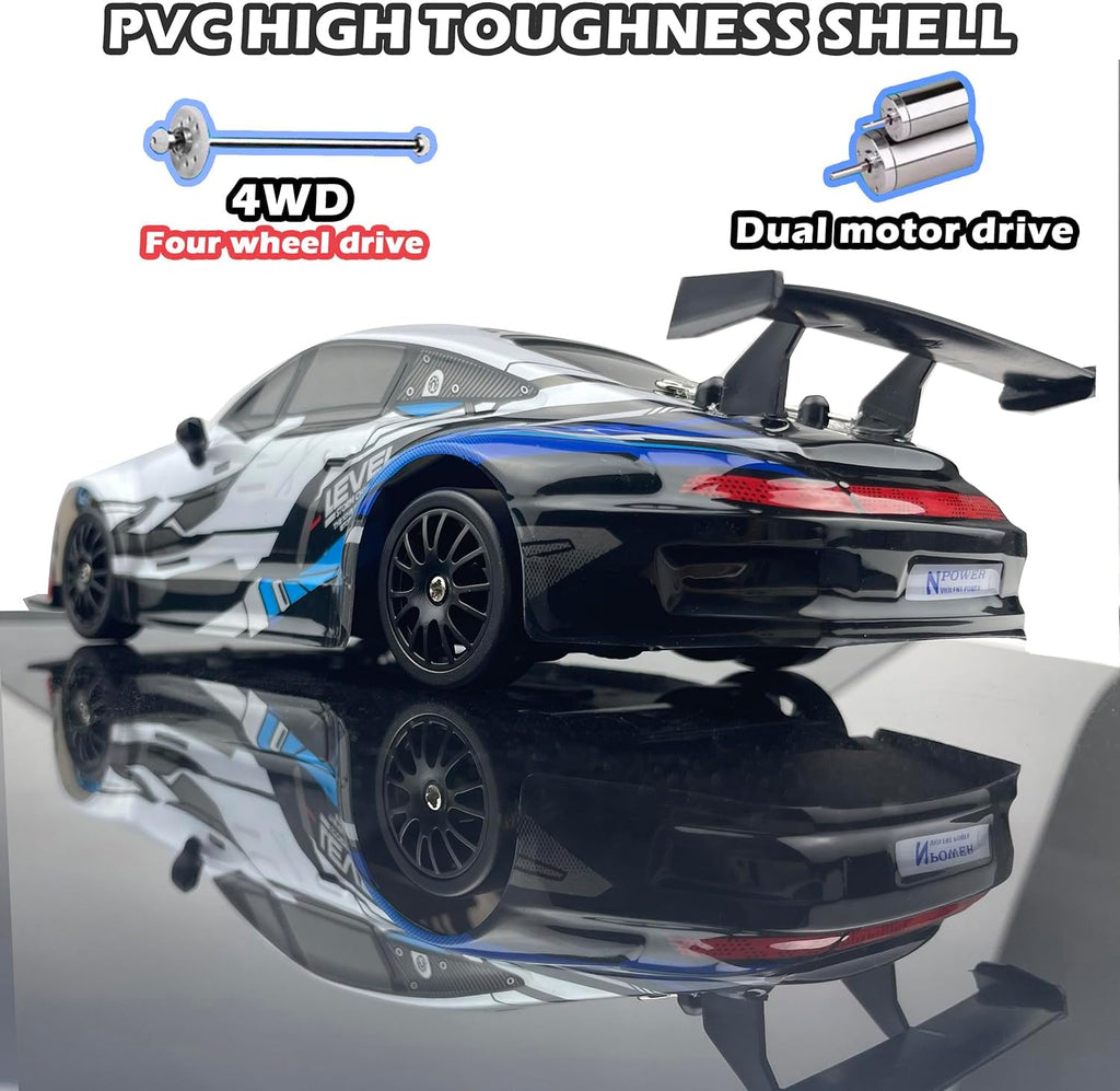 RC Drift Car 2.4GHz 1:24 Scale 4WD High Speed Remote Control Cars Vehicle with LED Lights Two Batteries and Drifting Tires Racing Sport Toy Cars for Adults Boys Girls Kids