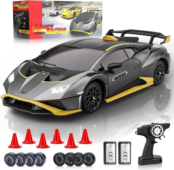 Lamborghini Remote Control Car, 1:18 Scale Officially Licensed Lamboghini Toy Car, Cool RC Cars Toys for 4 5 6 7 8 9 10 11 12 Year Old Boys Kids Adults Gifts, 15km/h Fast RC Drift Car, (Grey)