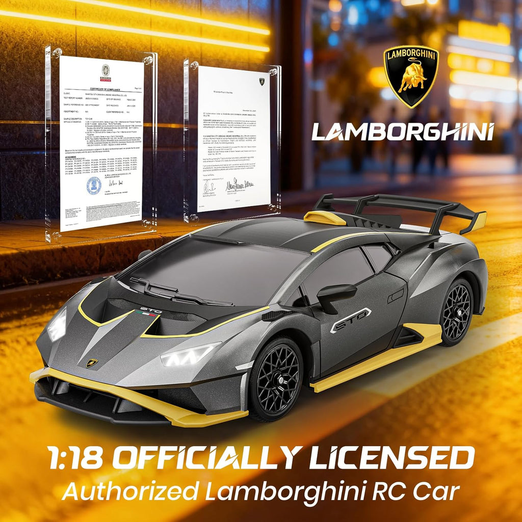 Lamborghini Remote Control Car, 1:18 Scale Officially Licensed Lamboghini Toy Car, Cool RC Cars Toys for 4 5 6 7 8 9 10 11 12 Year Old Boys Kids Adults Gifts, 15km/h Fast RC Drift Car, (Grey)