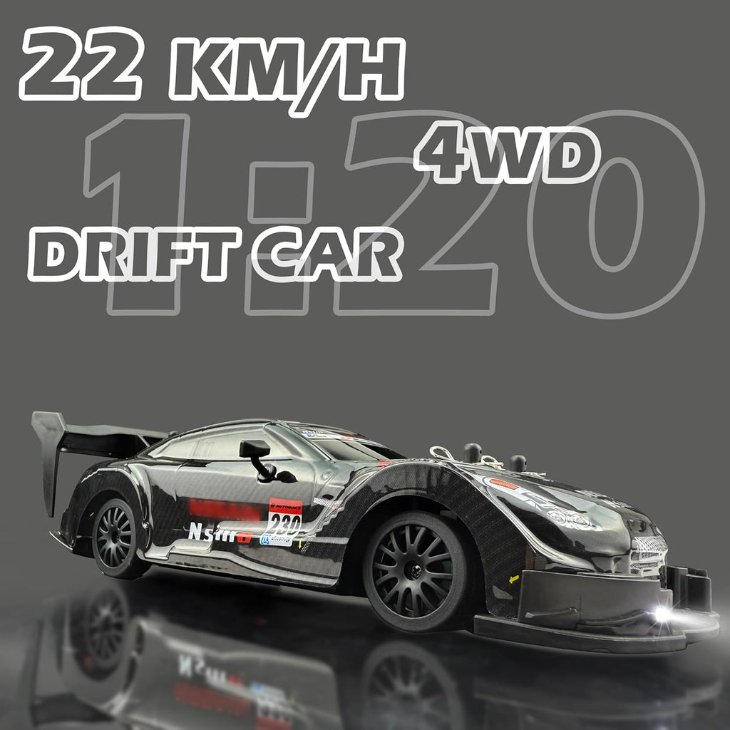 1:20 RC Drift Car 2.4GHz 4WD High Speed Drift Remote Control Cars Vehicle with LED Lights and Drifting Tires Batteries x2 Racing Sport Toy Cars for Adults Boys Girls Kids (Black 1:20)