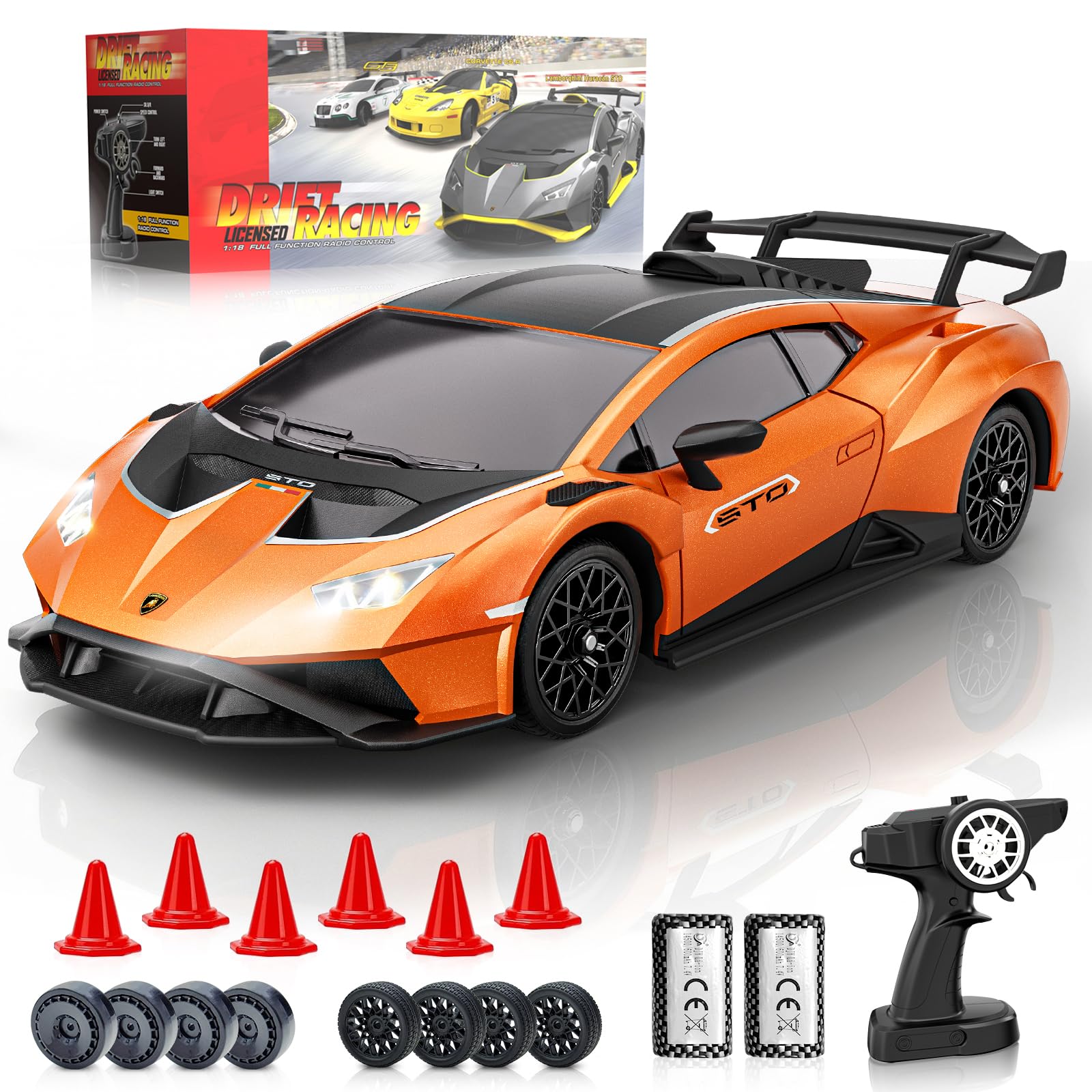 Lamborghini Remote Control Car, 1:18 Scale Officially Licensed Lamboghini Toy Car, Cool RC Cars Toys for 4 5 6 7 8 9 10 11 12 Year Old Boys Kids Adults Gifts, 15km/h Fast RC Drift Car, (Grey)