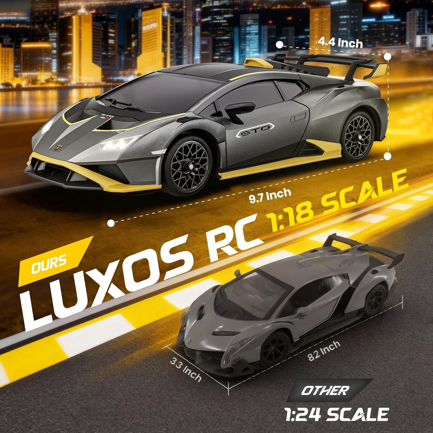 Lamborghini Remote Control Car, 1:18 Scale Officially Licensed Lamboghini Toy Car, Cool RC Cars Toys for 4 5 6 7 8 9 10 11 12 Year Old Boys Kids Adults Gifts, 15km/h Fast RC Drift Car, (Grey)