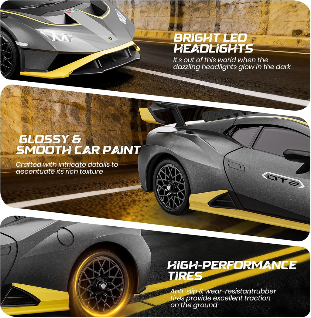 Lamborghini Remote Control Car, 1:18 Scale Officially Licensed Lamboghini Toy Car, Cool RC Cars Toys for 4 5 6 7 8 9 10 11 12 Year Old Boys Kids Adults Gifts, 15km/h Fast RC Drift Car, (Grey)