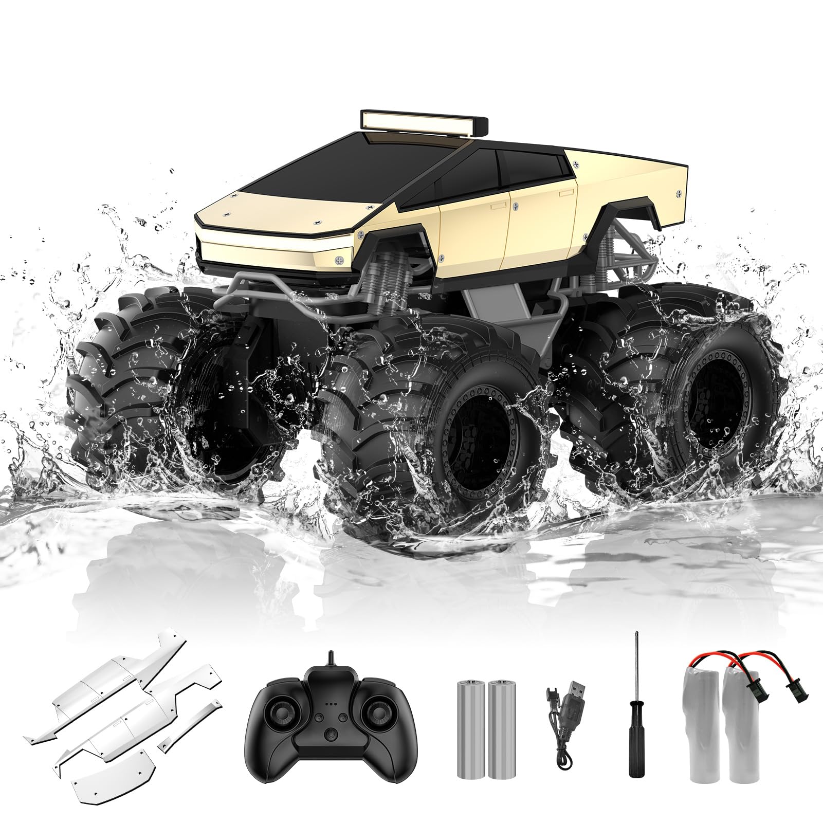 Amphibious Remote Control Car, 1:18 Monster Truck Toys for Boys RC Cars, 2.4 GHz Waterproof RC Trucks, 4WD All Terrain Off-Road Pickup, Kids Christmas Birthday Gifts Present Boys Girls Toys Ages 6+