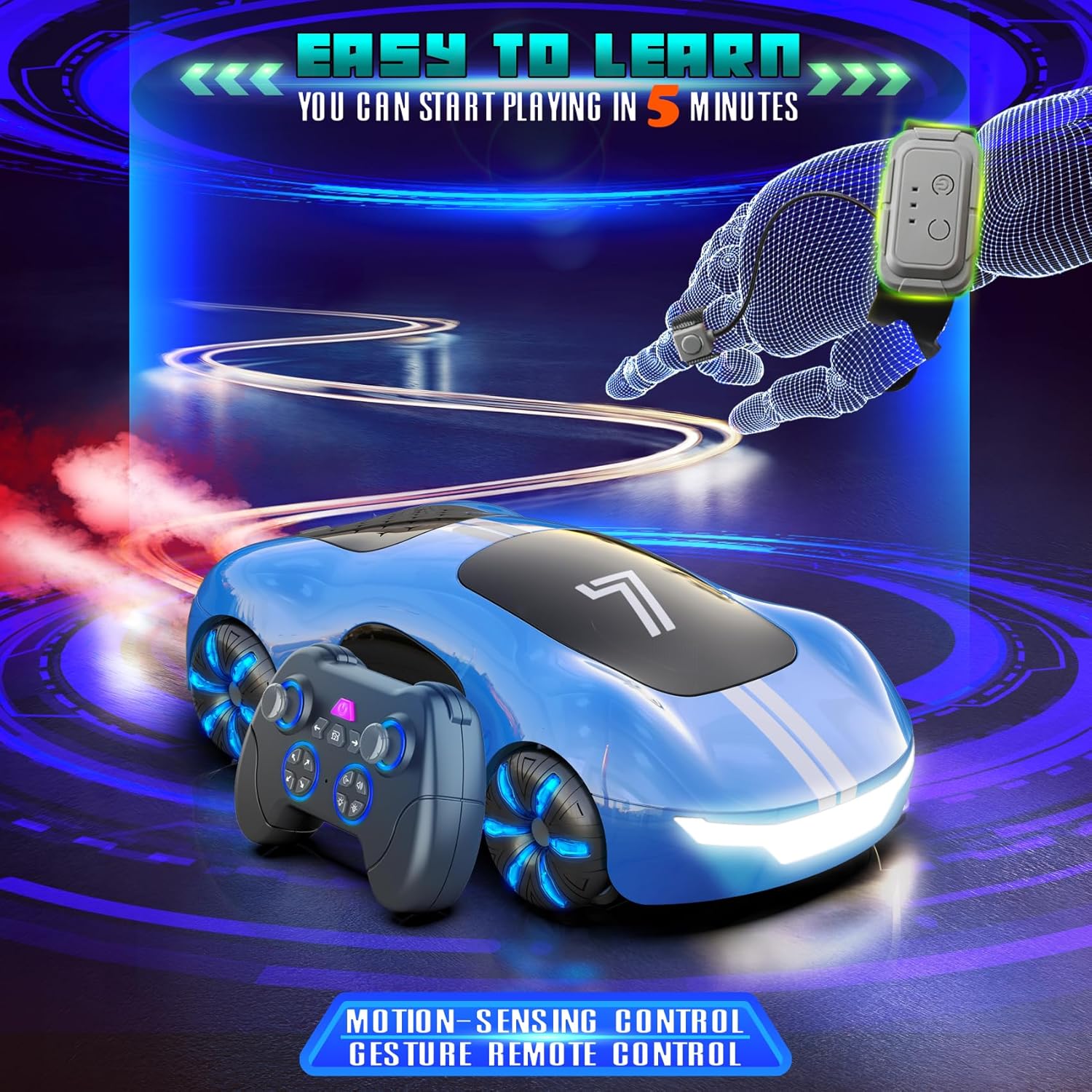 Gesture Sensing Remote Control Car, Drift RC Stunt Car with Light Spray & Sound, 2.4GHz Hobby RC Cars Toy for Kids, 360° Rotate, Birthday Gifts for Boys Girls 4-12