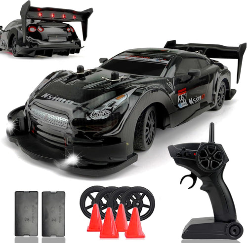 1:20 RC Drift Car 2.4GHz 4WD High Speed Drift Remote Control Cars Vehicle with LED Lights and Drifting Tires Batteries x2 Racing Sport Toy Cars for Adults Boys Girls Kids (Black 1:20)
